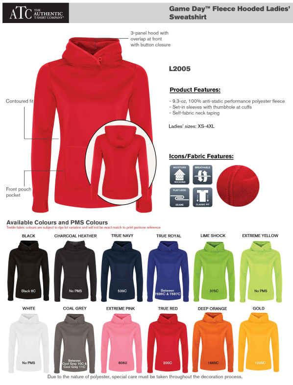 ATC GAME DAY FLEECE LADIES' HOODIE - L2005 - Blackfalds Pirates Softball