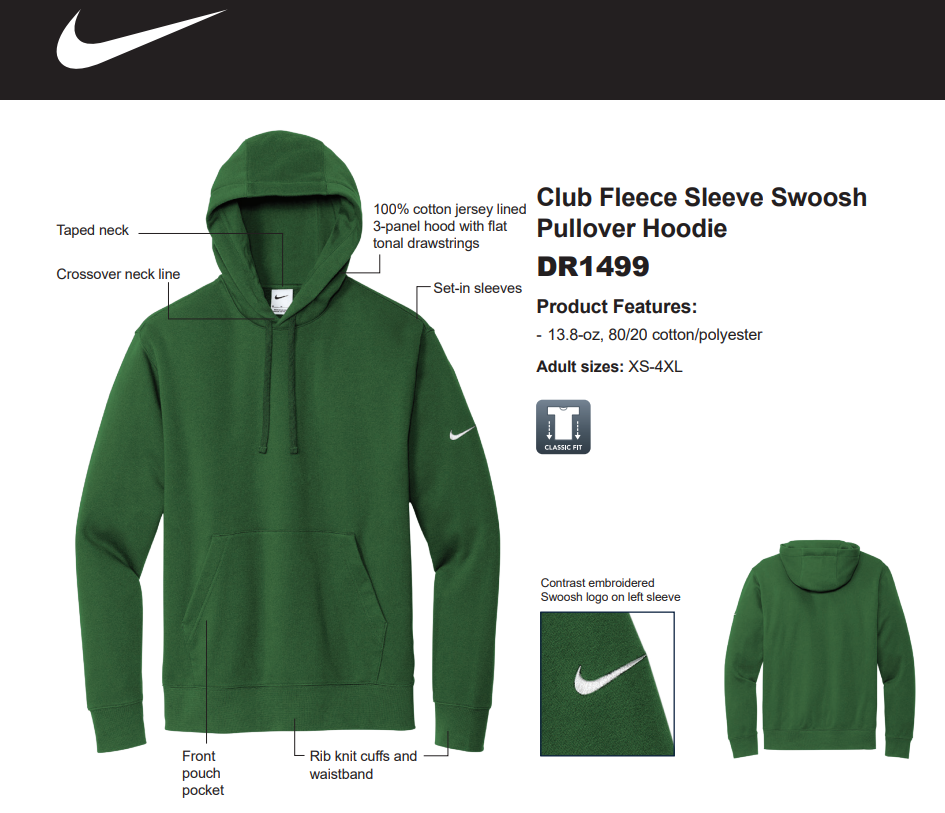 NIKE CLUB FLEECE SLEEVE SWOOSH PULLOVER HOODIE - DR1499 - Sylvan Lake