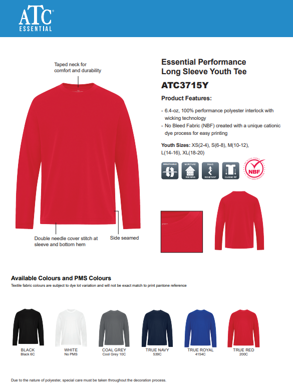 ATC Essential Youth Performance Long Sleeve Tee - ATC3715Y - Spruce View