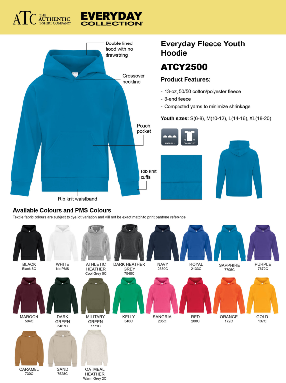 ATC EVERYDAY FLEECE YOUTH HOODIE - ATCY2500 - Blackfalds Pirates Softball