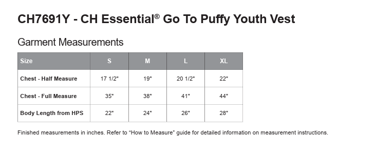 YOUTH CH ESSENTIAL® GO TO PUFFY VEST - CH7691Y - Rose City
